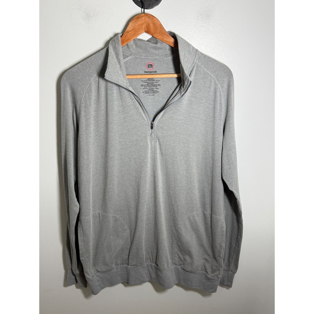 TravisMathew Mens L Quarter Zip Pullover Heather Grey NESN Logo Golf Sweatshirt